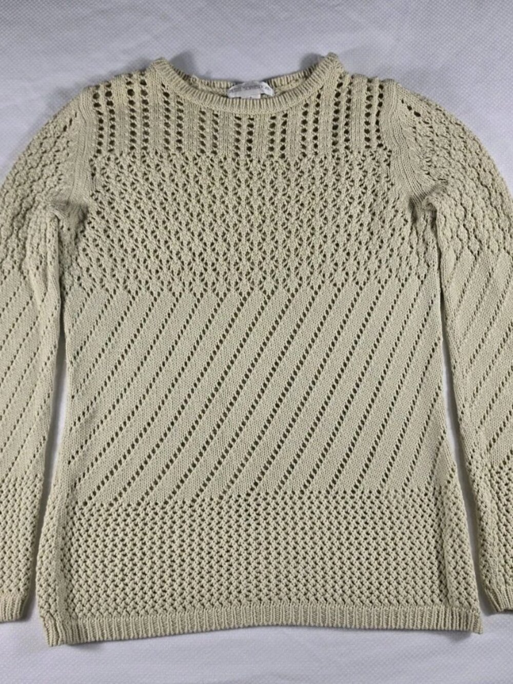 Vtg 90s Petite Sophisticate Cream/Tan Knit Sweater Size P Stretchy EUC